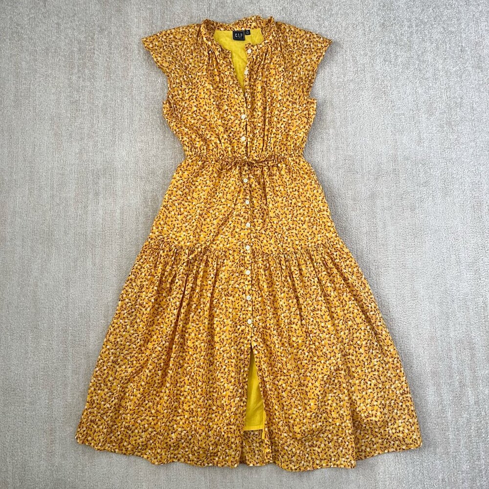 Gap Yellow Floral Cotton Ruffle Summer Resort Dress XS Petite